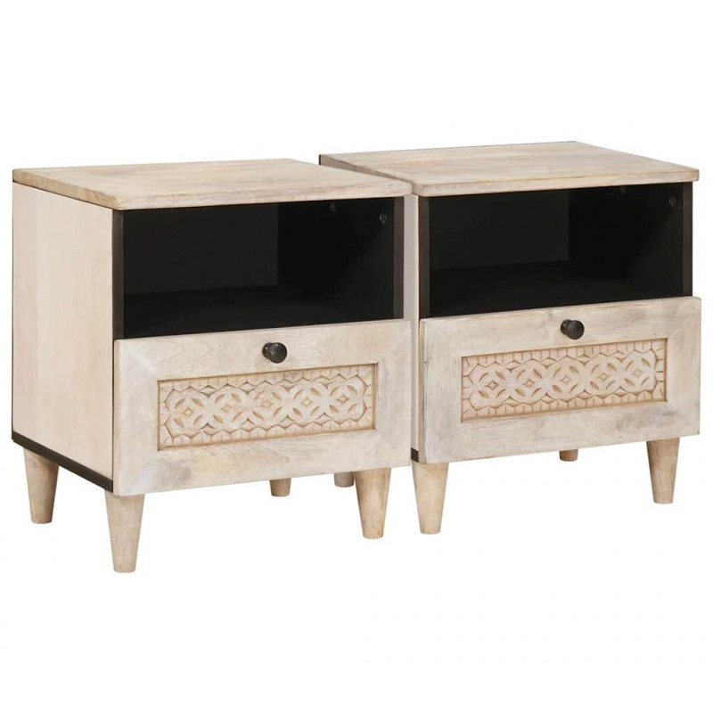 Szafka Nocna 2 pcs Beżowy 40 x 33 x 46 cm Lite drewno akacjowe