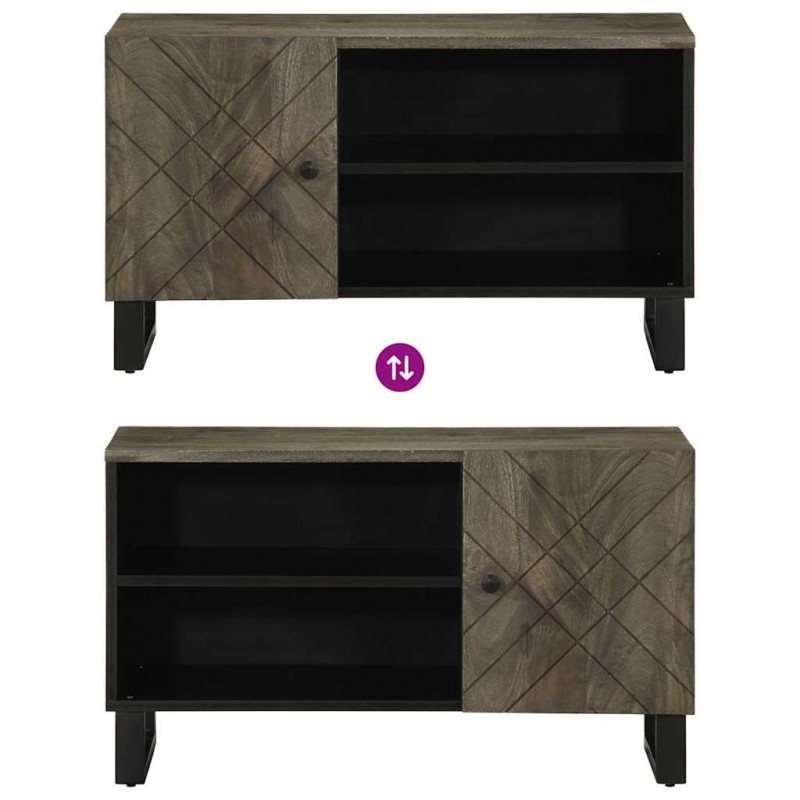 Szafka pod telewizor, czarna, 80x33x46 cm, lite drewno mango