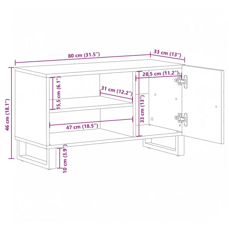 Szafka pod telewizor, czarna, 80x33x46 cm, lite drewno mango
