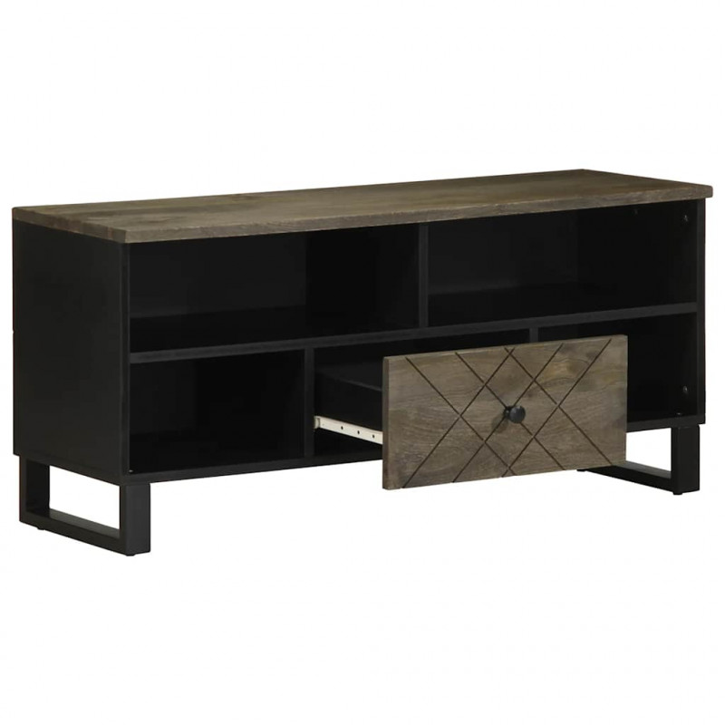 Szafka pod telewizor, czarna, 100x33x46 cm, lite drewno mango