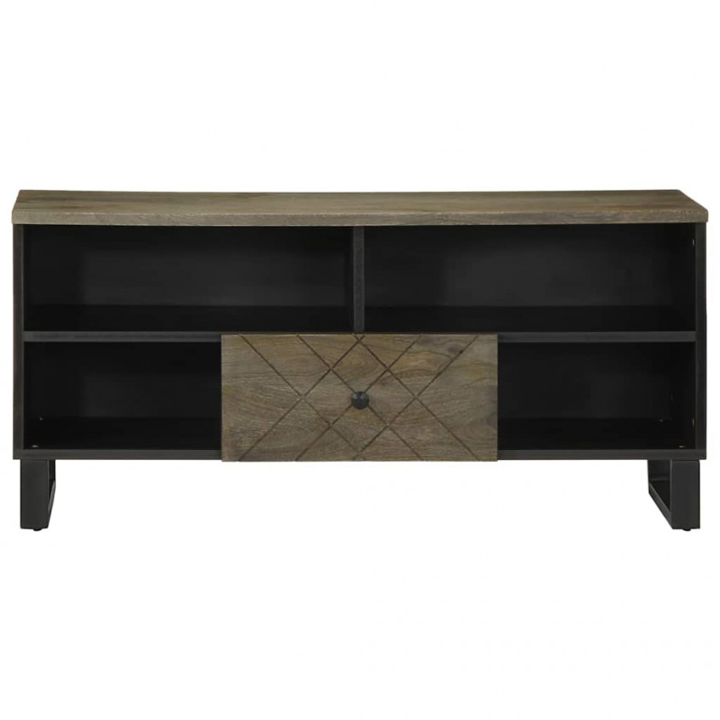 Szafka pod telewizor, czarna, 100x33x46 cm, lite drewno mango