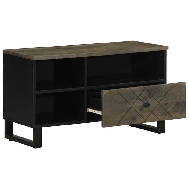 Szafka pod telewizor, czarna, 80x33x46 cm, lite drewno mango
