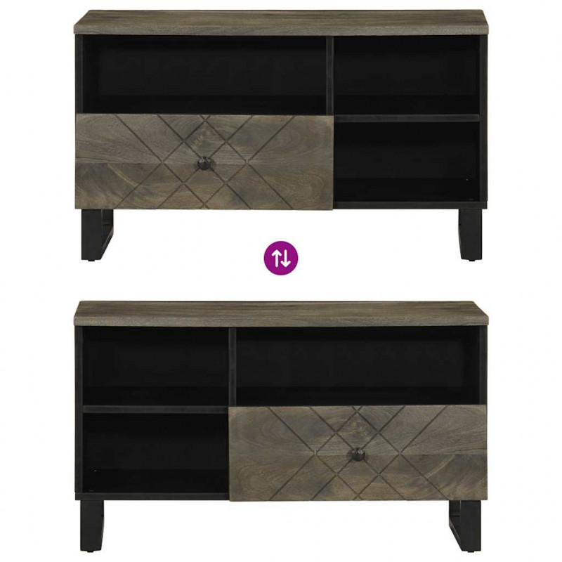 Szafka pod telewizor, czarna, 80x33x46 cm, lite drewno mango