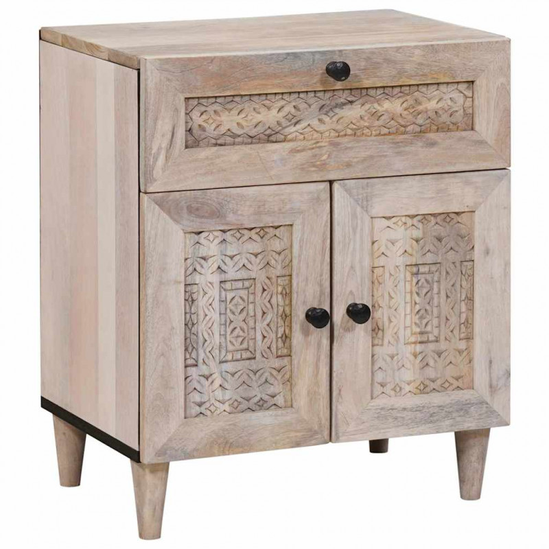 Szafka Nocna Beżowy 50 x 33 x 60 cm Lite drewno akacjowe