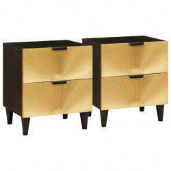 Szafka Nocna z szufladą 2 pcs Czarny i złoto 40 x 33,5 x 46 cm