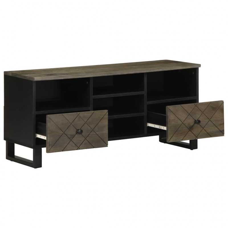 Szafka pod telewizor, czarna, 100x33x46 cm, lite drewno mango