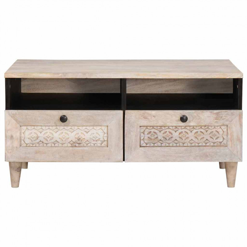 Stolik kawowy Biały 80 x 54 x 40 cm Lite drewno akacjowe
