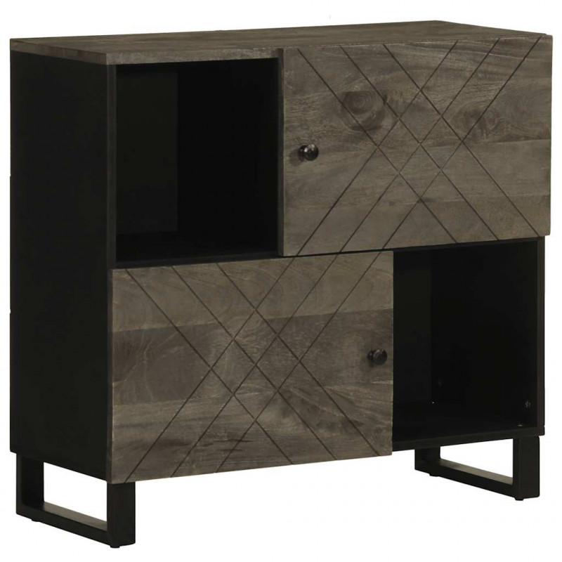 Szafka, czarna, 80x33x75 cm, lite drewno mango