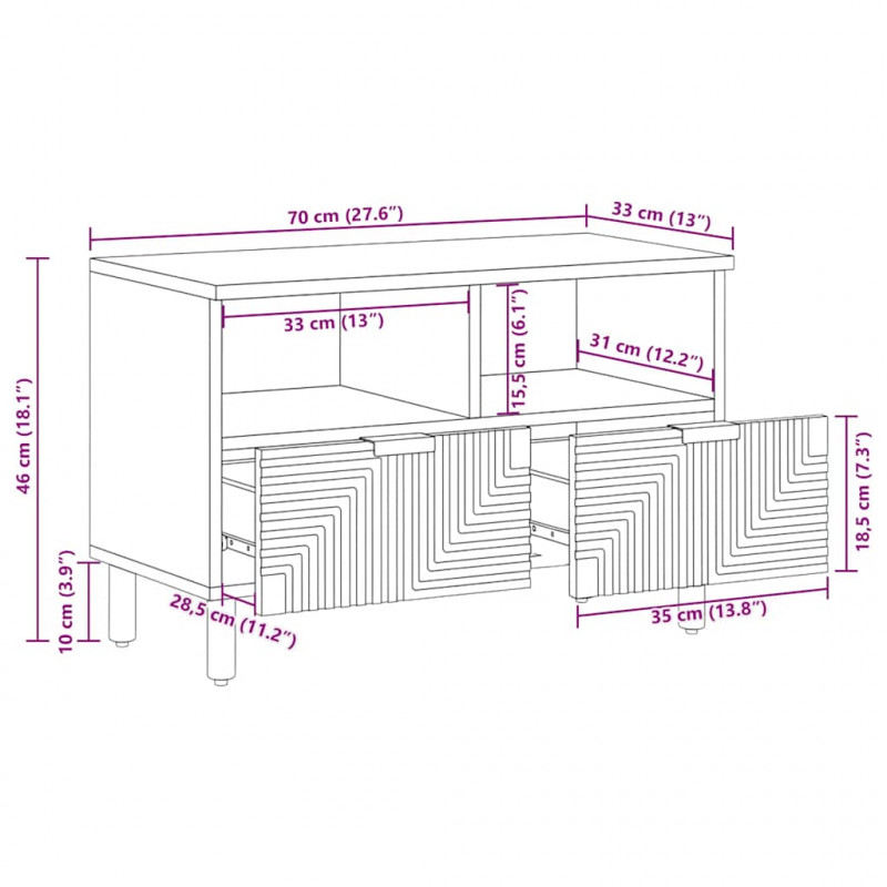 Szafka RTV Brązowa 70x33x46 cm Drewno lite Mango