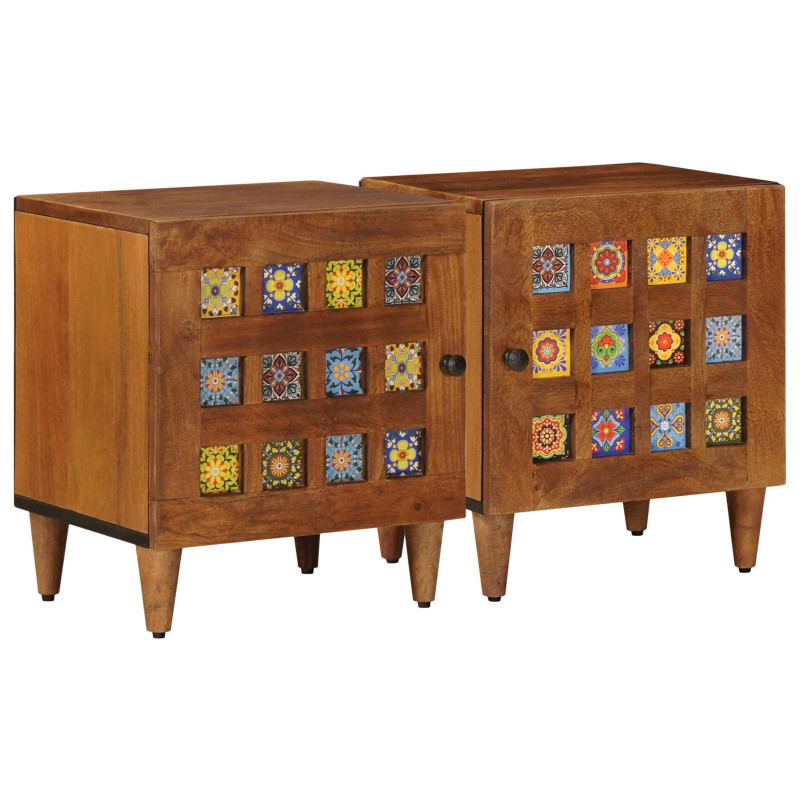 Szafka Nocna 2 pcs Brązowy 40 x 33 x 46 cm Drewno z mango