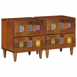 Szafka Nocna 2 pcs Brązowy 40 x 33 x 46 cm Drewno z mango