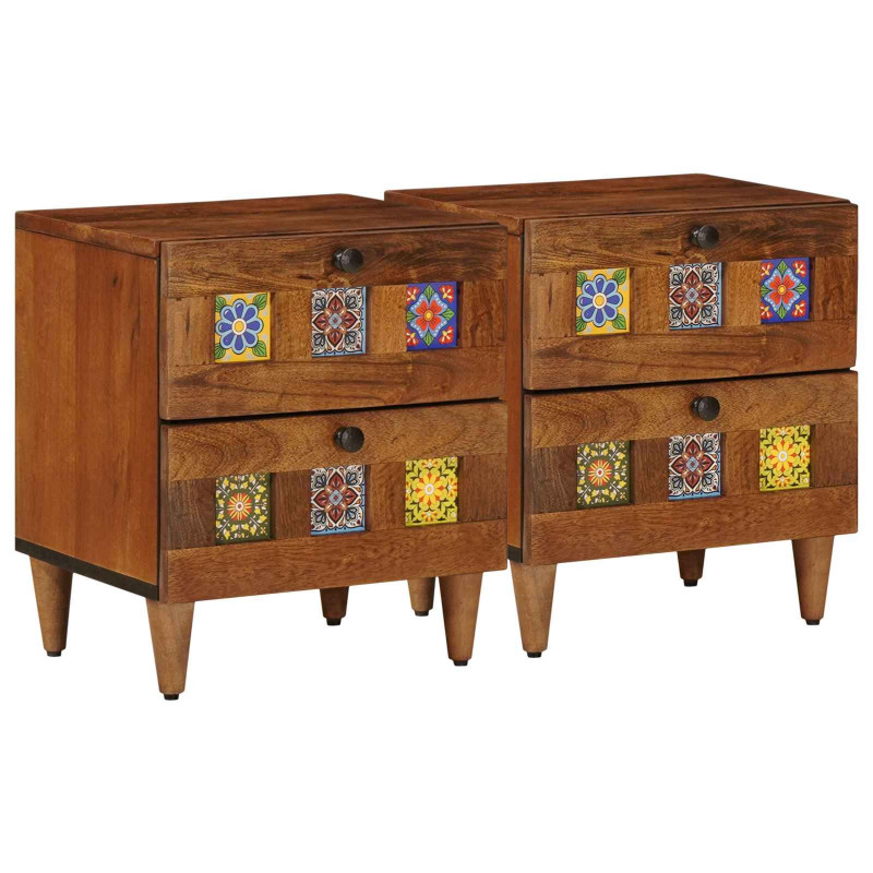 Szafka Nocna 2 pcs Brązowy 40 x 33 x 46 cm Drewno z mango