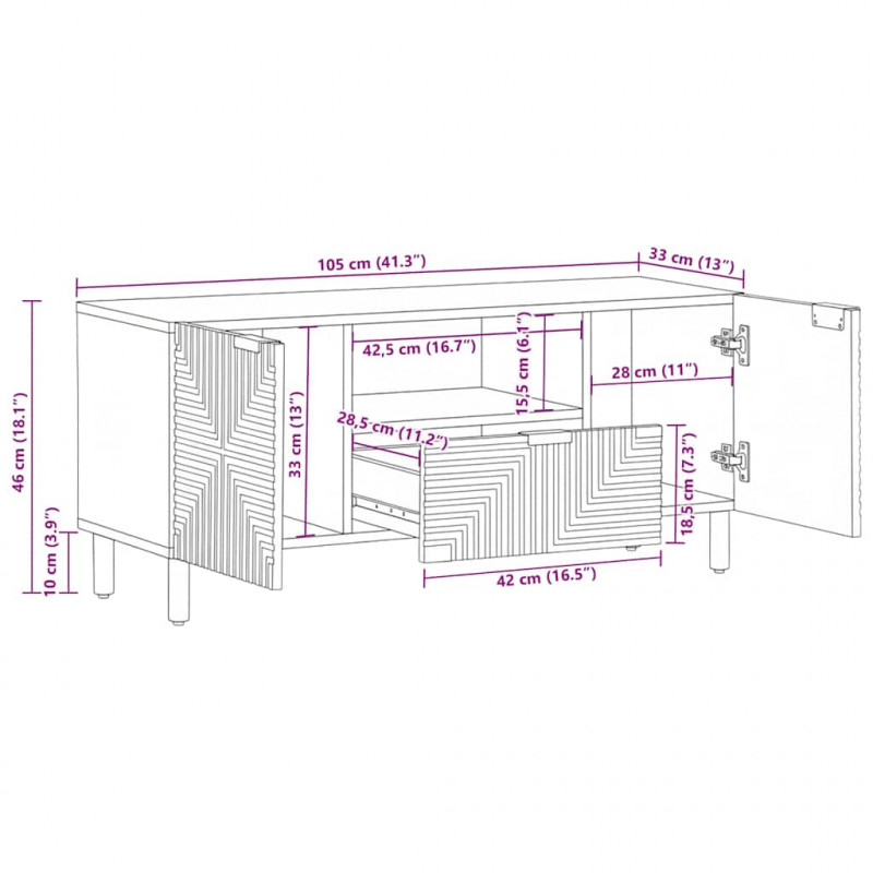 Szafka RTV Brązowa 105x33x46 cm Drewno lite Mango