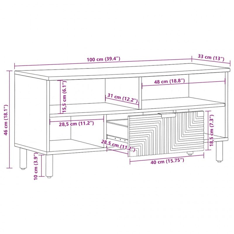 Szafka RTV Brązowa 100x33x46 cm Drewno lite Mango
