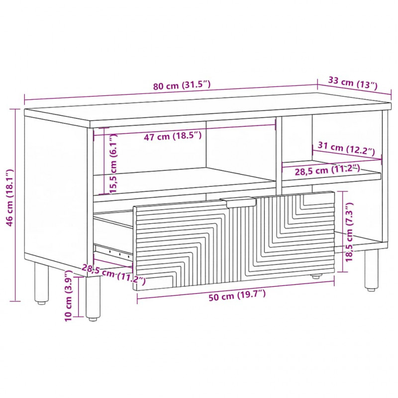 Szafka RTV Brązowa 80x33x46 cm Drewno lite Mango