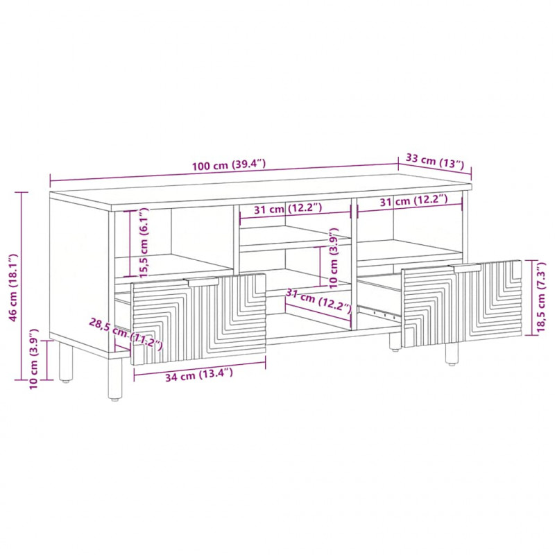 Szafka RTV Brązowa 100x33x46 cm Drewno lite Mango