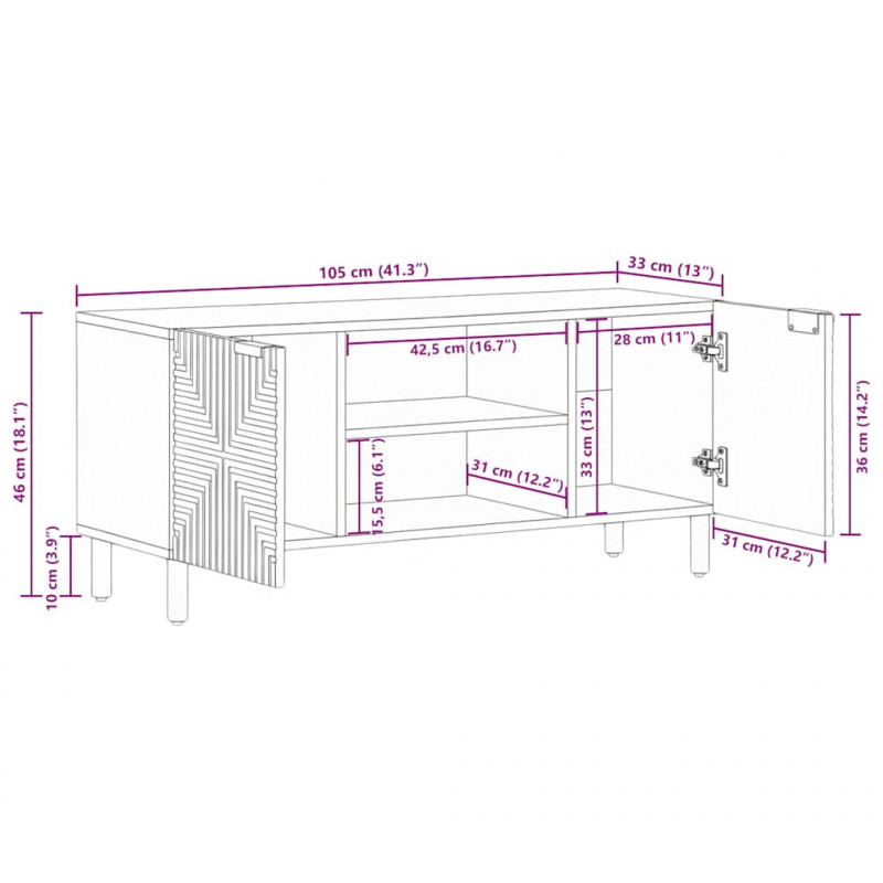 Szafka pod telewizor, 105x33x46 cm, lite drewno akacjowe