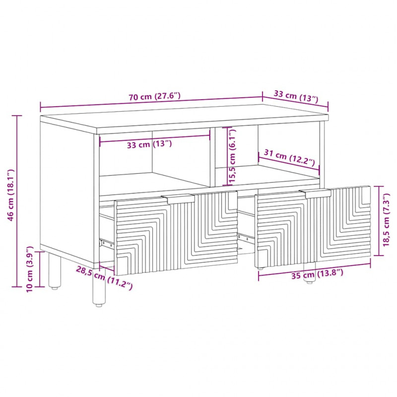Szafka pod telewizor, 70x33x46 cm, lite drewno akacjowe