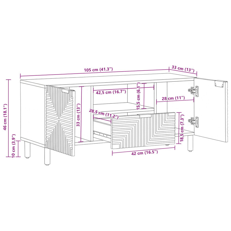Jednostki telewizyjne Lite Drewno Akacji 105 x 33,5 x 46 cm