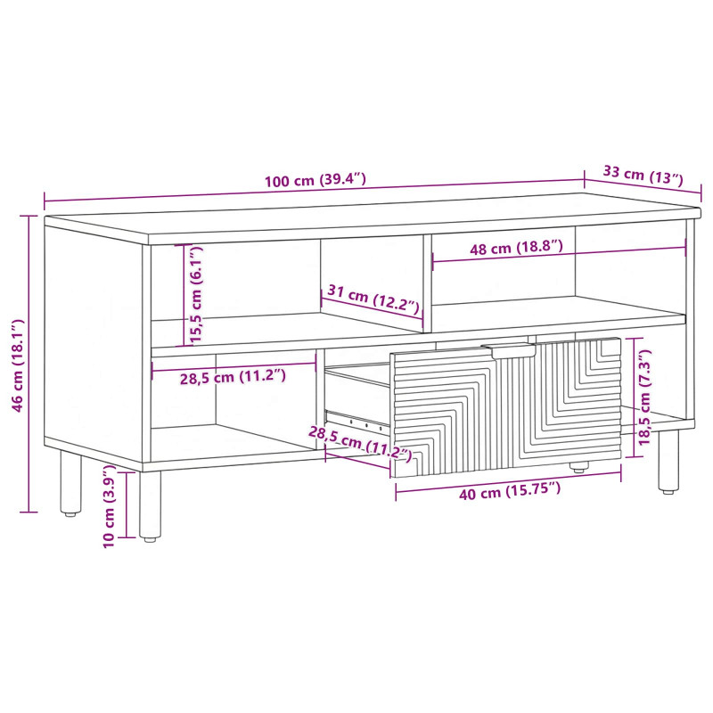 Jednostki telewizyjne Lite Drewno Akacji 100 x 33,5 x 46 cm