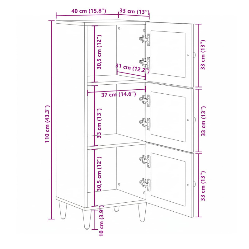 Highboard orzech włoski 40 x 33 x 110 cm Drewno z mango
