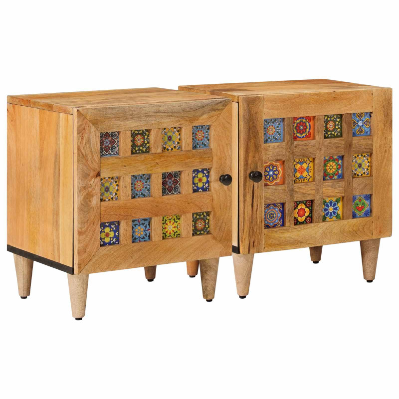 Szafka Nocna 2 pcs Naturalny 40 x 33,5 x 46 cm Drewno z mango