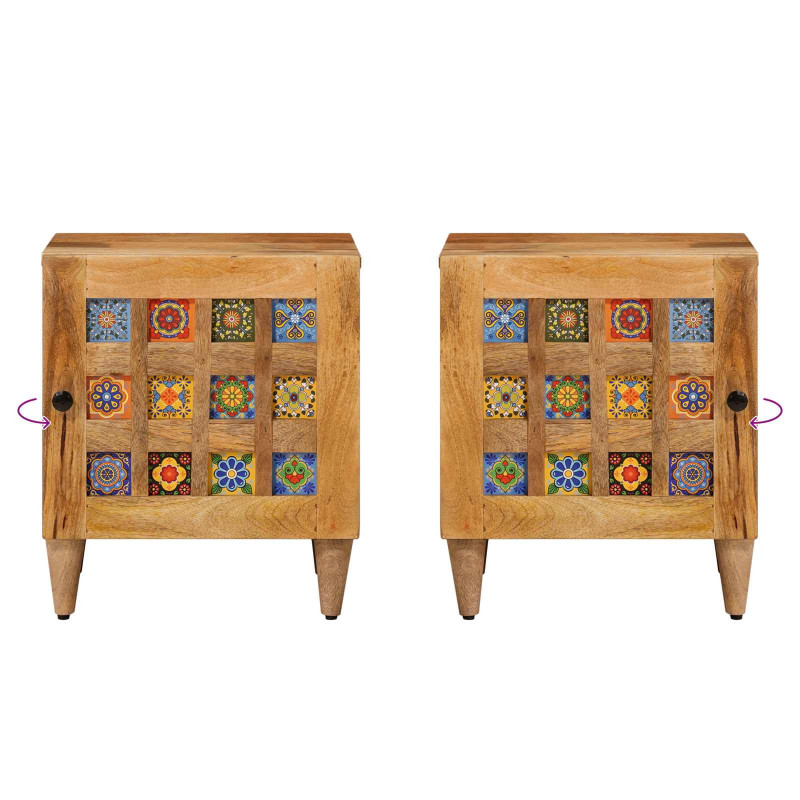 Szafka Nocna 2 pcs Naturalny 40 x 33,5 x 46 cm Drewno z mango