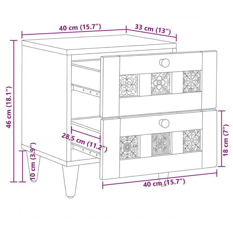 Szafka Nocna Naturalny 40 x 33,5 x 46 cm Drewno z mango