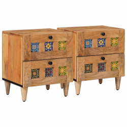 Szafka Nocna 2 pcs Naturalny 40 x 33,5 x 46 cm Drewno z mango