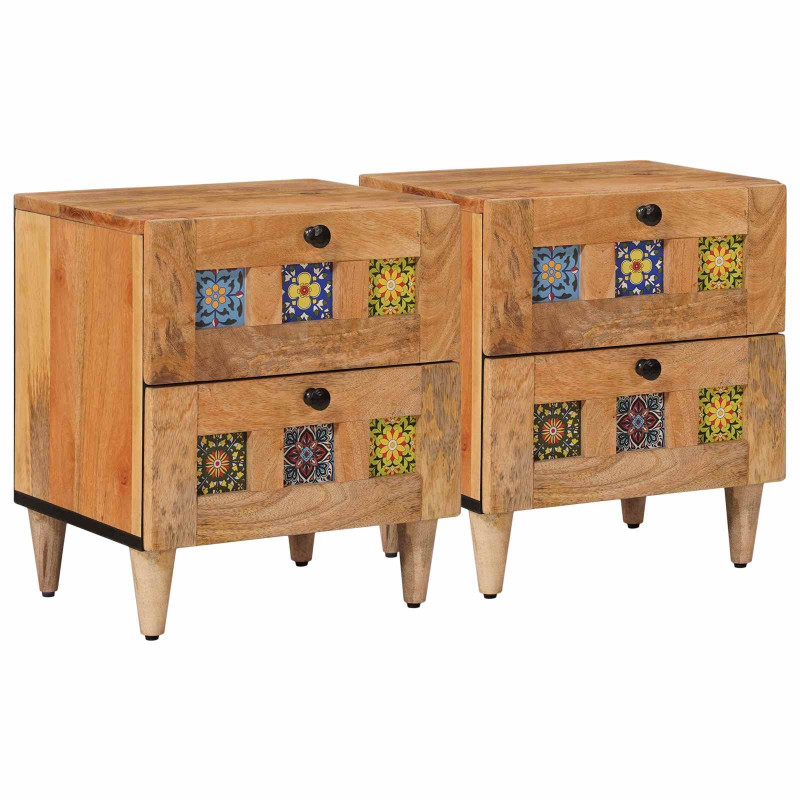 Szafka Nocna 2 pcs Naturalny 40 x 33,5 x 46 cm Drewno z mango