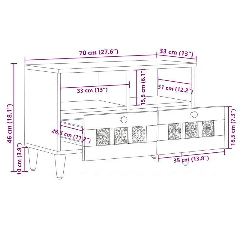 Szafka pod telewizor Naturalny 70 x 33 x 46 cm Drewno z mango
