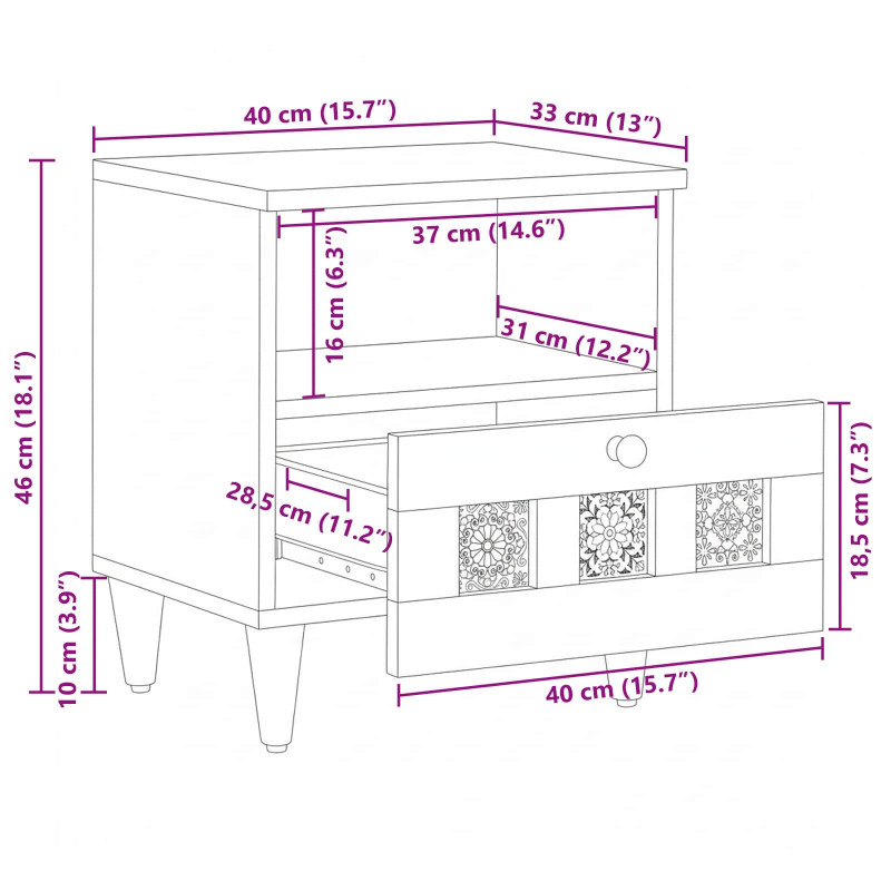 Szafka Nocna 2 pcs Naturalny 40 x 33 x 46 cm Drewno z mango