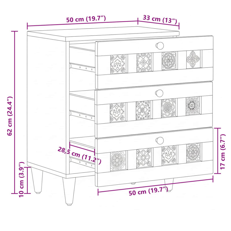 Szafka Nocna Naturalny 50 x 33 x 62 cm Drewno z mango
