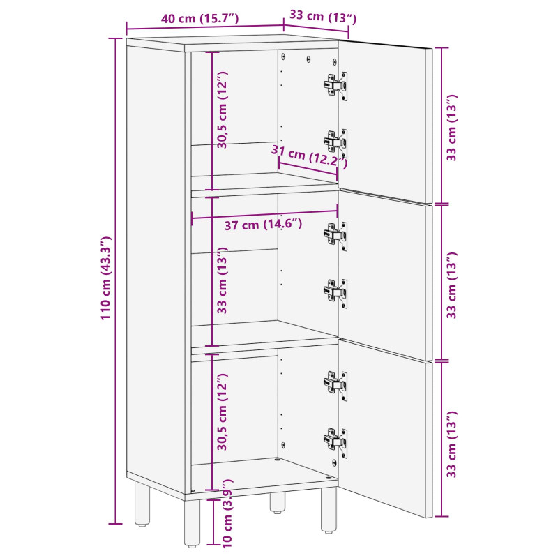 Highboard Wykończenie w kolorze białego prania 40 x 33 x 110 cm
