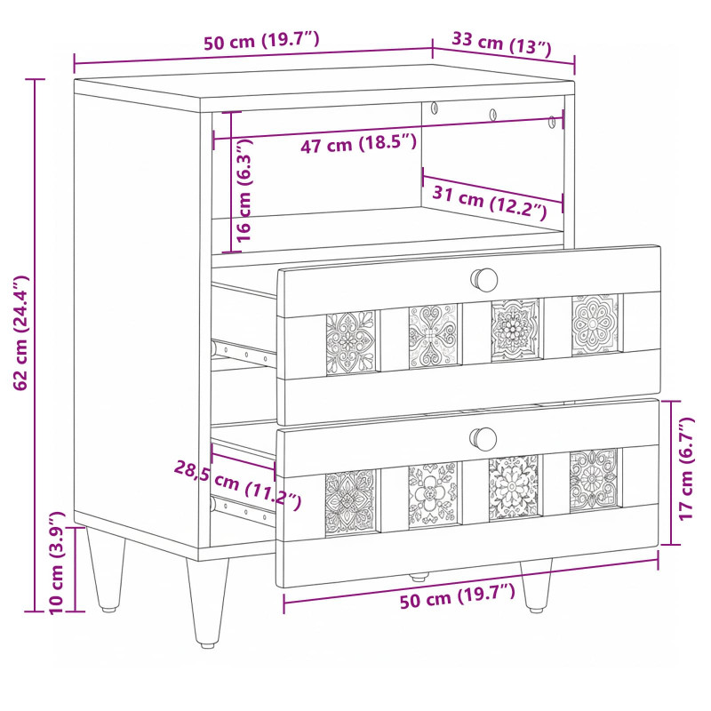 Szafka Nocna Naturalny 50 x 33 x 60 cm Drewno z mango