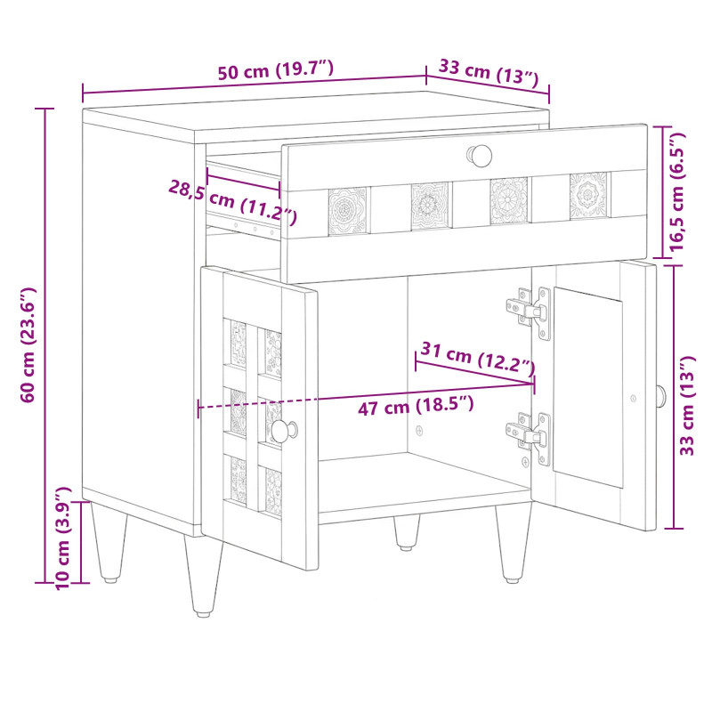 Szafka Nocna Naturalny 50 x 33 x 60 cm Drewno z mango
