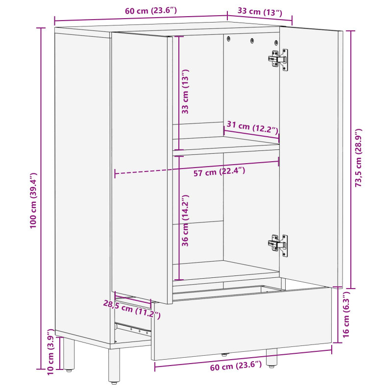 Highboard Wykończenie w kolorze białego prania 60 x 33 x 100 cm