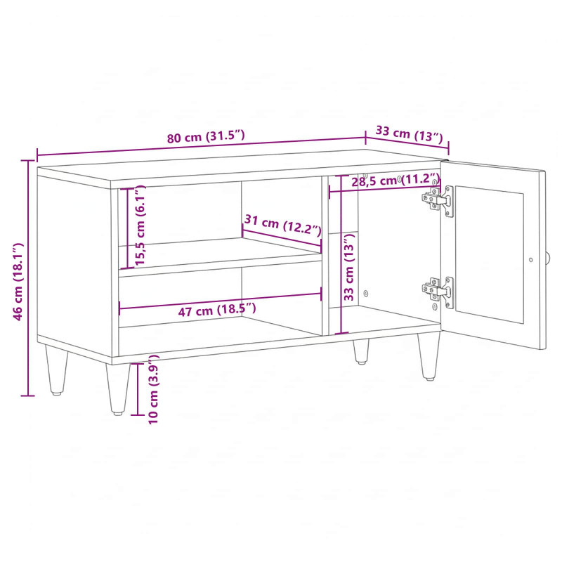 Szafka pod telewizor Naturalny 80 x 31,5 x 46 cm Drewno z mango