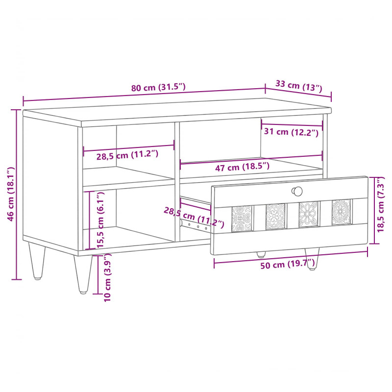 Szafka pod telewizor Naturalny 80 x 33,5 x 46 cm Drewno z mango