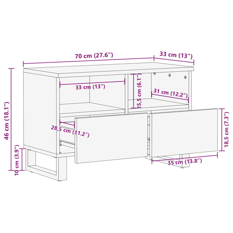 Szafka pod telewizor Brązowy 70 x 33 x 46 cm Drewno z mango