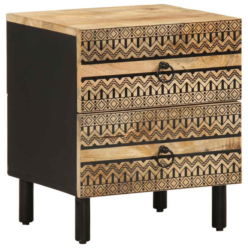 Szafka nocna, czarna, 40x33,5x46 cm, lite surowe drewno mango