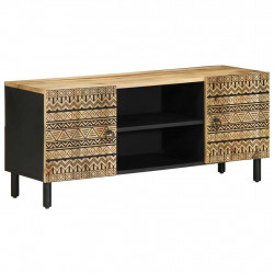 Szafka pod TV, czarne, 105x33,5x46 cm, lite surowe drewno mango