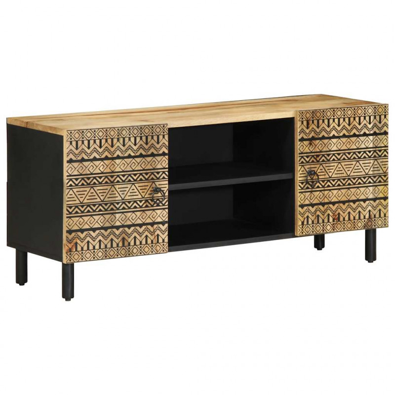Szafka pod TV, czarne, 105x33,5x46 cm, lite surowe drewno mango