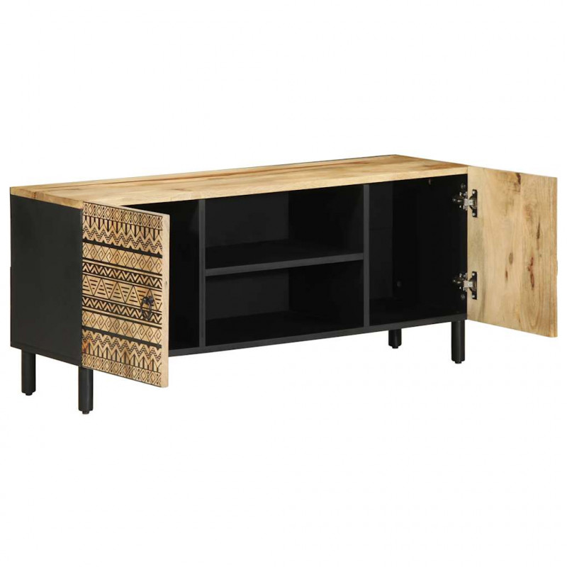 Szafka pod TV, czarne, 105x33,5x46 cm, lite surowe drewno mango