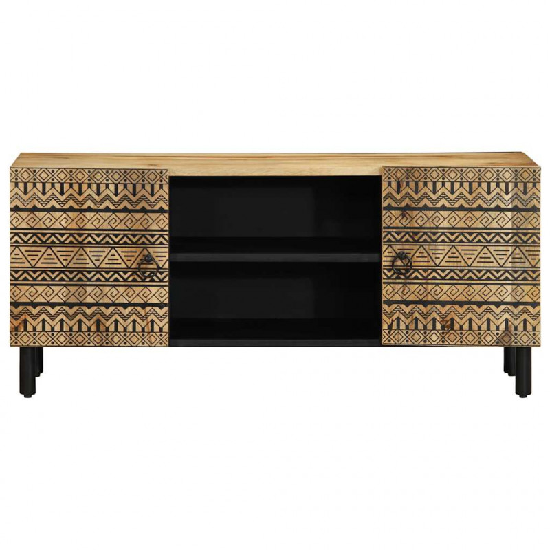 Szafka pod TV, czarne, 105x33,5x46 cm, lite surowe drewno mango