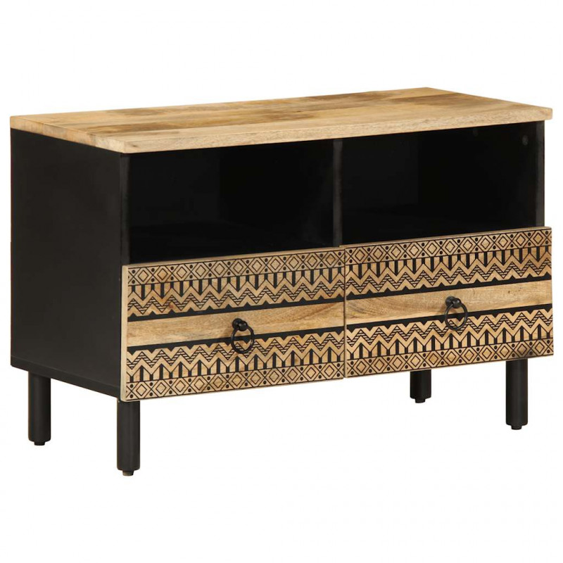 Szafka pod TV, czarne, 70x33,5x46 cm, lite surowe drewno mango