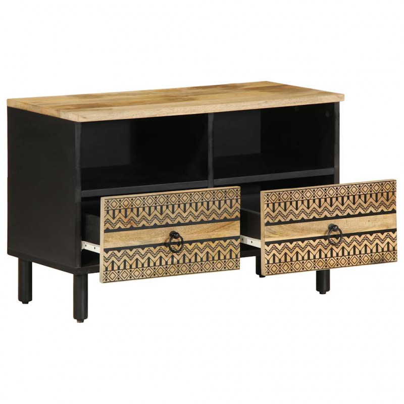 Szafka pod TV, czarne, 70x33,5x46 cm, lite surowe drewno mango