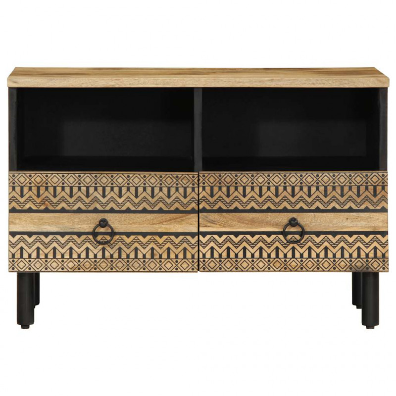 Szafka pod TV, czarne, 70x33,5x46 cm, lite surowe drewno mango