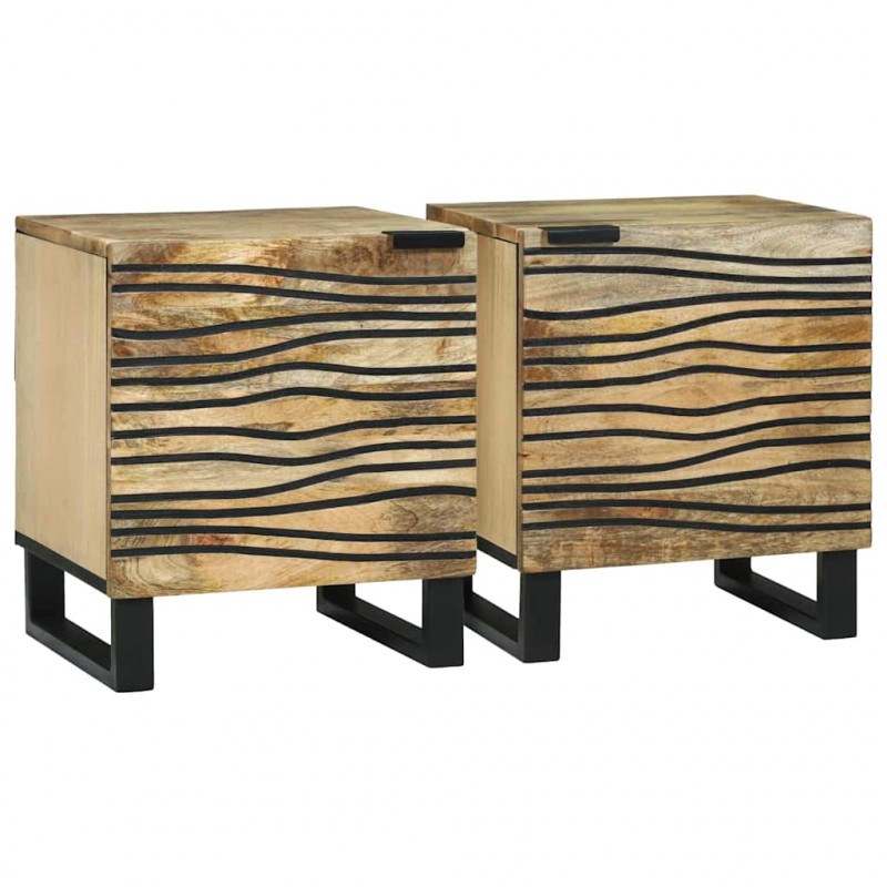 Szafka Nocna 2 pcs Brązowy 40 x 33 x 46 cm Lite drewno akacjowe