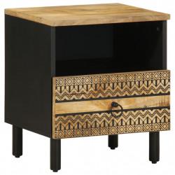 Szafka nocna, czarna, 40x33x46 cm, lite surowe drewno mango